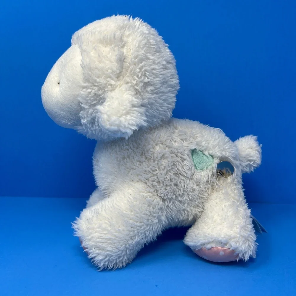 Carters Plush Lamb Small White Pink Bow Polka Dot Feet‎ Heart Patch Nursery Toy